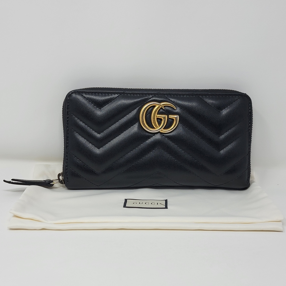 GUCCI GG Marmont Quilted Leather Zippy Long Wallet